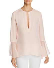 Elie Tahari Owen Silk Sheer-Cuff Blouse in Pink at Bloomingdales